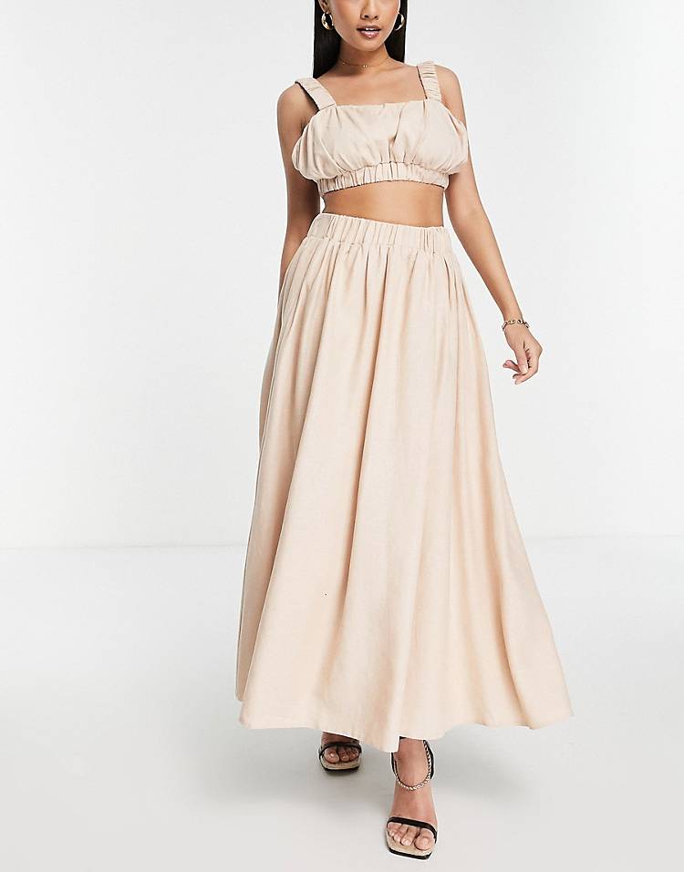 ASOS EDITION linen crop top & maxi skirt in stone - CREAM